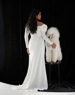 Exquisite Off-the-Shoulder Long Sleeve Sheath Minimal Wedding Dress with 3D Rose Shoulder Detail