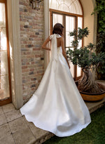 A-Line High Collar Wedding Dress with Slit and Back Neck Bow