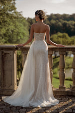 Sparkle Strapless Wedding Dress with Daring Slit and Ribbons