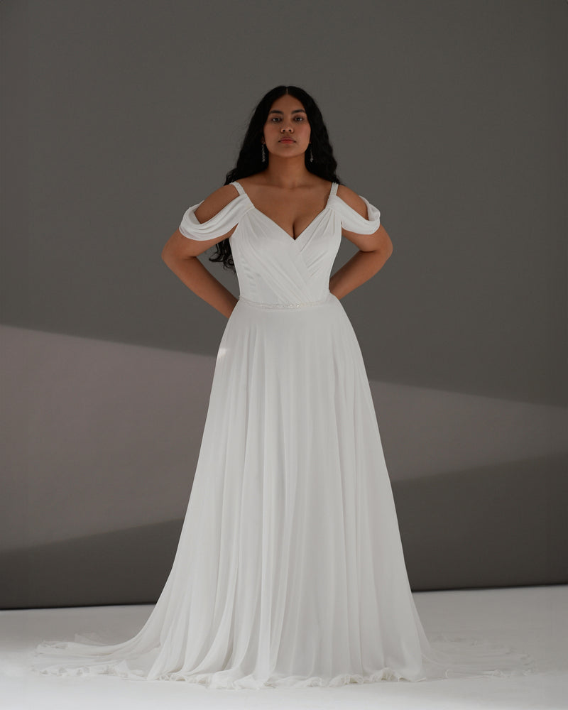 Off-the-Shoulder A-Line Minimalist Wedding Dress with Corset Back