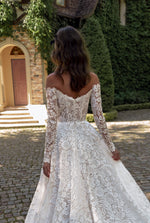 Off-Shoulder Long Sleeve Lace Wedding Dress with Veil