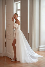 Sweetheart A-Line Wedding Dress with Daring Slit and Removable Rose Sleeves