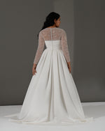 Long Sleeve  A-Line Mikado Wedding Dress with Side Slit