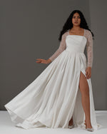 Long Sleeve  A-Line Mikado Wedding Dress with Side Slit