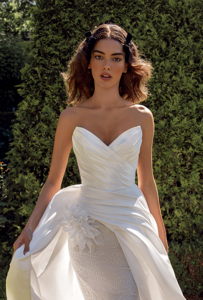 Silk Satin Sweetheart Gown with Glitter Underskirt