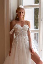 A-Line Wedding Gown in Lightweight Tulle with 3D Flowers