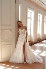 A-Line Wedding Gown in Lightweight Tulle with 3D Flowers