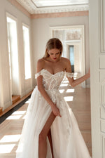 A-Line Wedding Gown in Lightweight Tulle with 3D Flowers