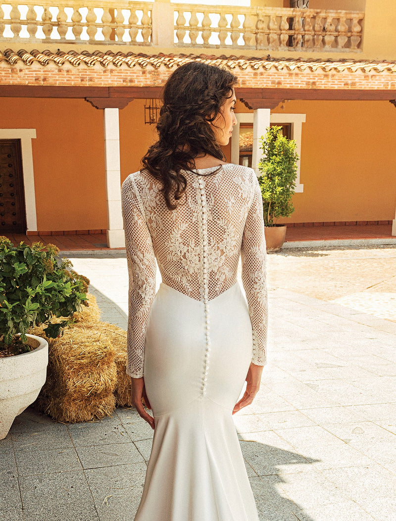 Minimalist Long Sleeves Gown, White Wedding Gown, Luxury Custom