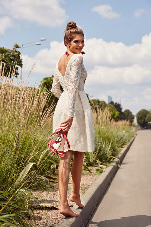 Tellement Chic! Robe de soirée en dentelle à manches longues 