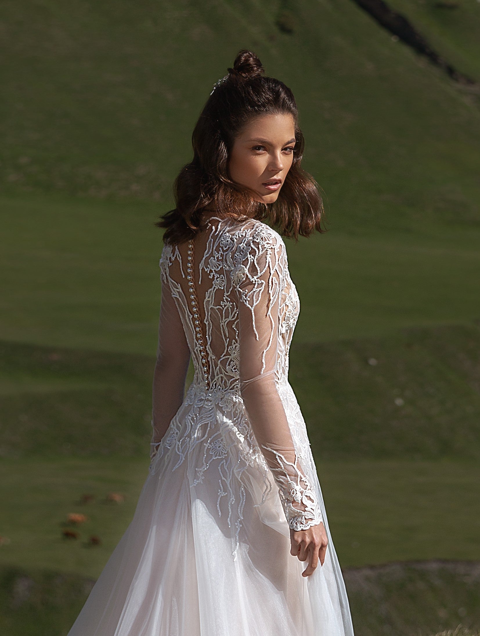 Sheer Long Sleeve A-Line Wedding Dress – HAREM's Brides