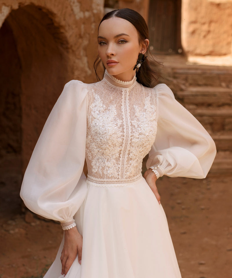 Short Sleeve V-Neck Lace Wedding Gown – HAREM's Brides