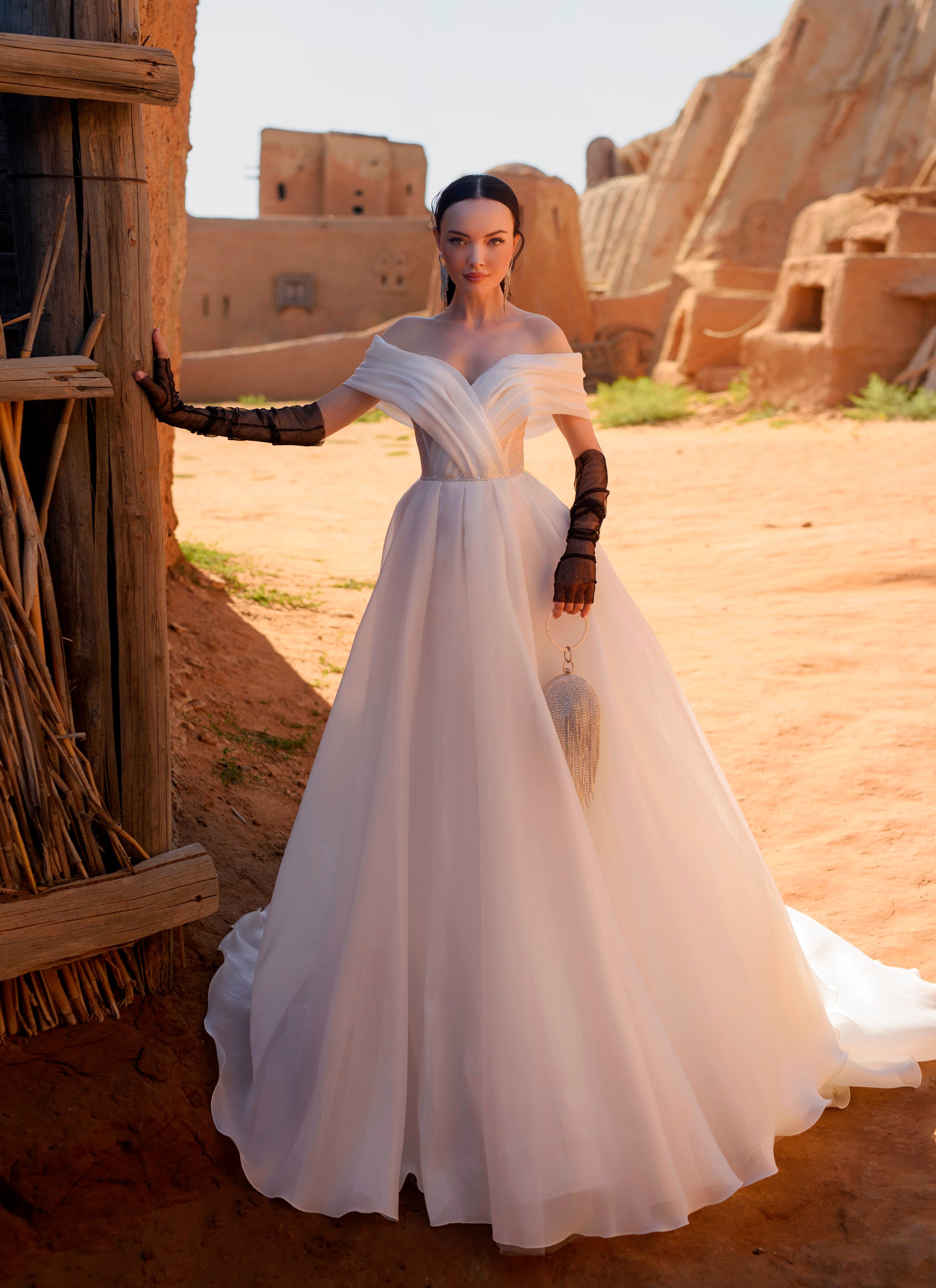 Off-the-shoulder A-Line Bridal Gown – HAREM's Brides