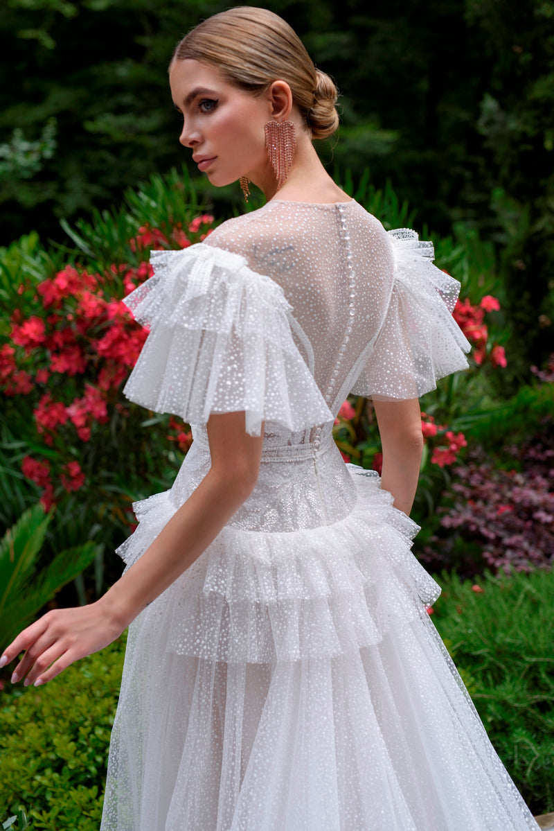 Off-the-shoulder Tulle Polka Dot Cute Wedding Ballgown - VQ