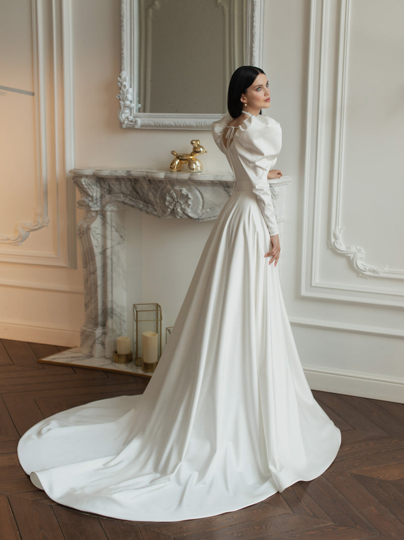 Elegant Long Sleeve A-Line Wedding Dress – HAREM's Brides
