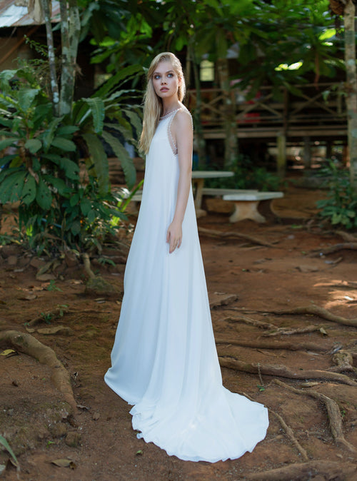 High Illusion Neck Sleeveless Glitter Wedding Dress – HAREM's Brides