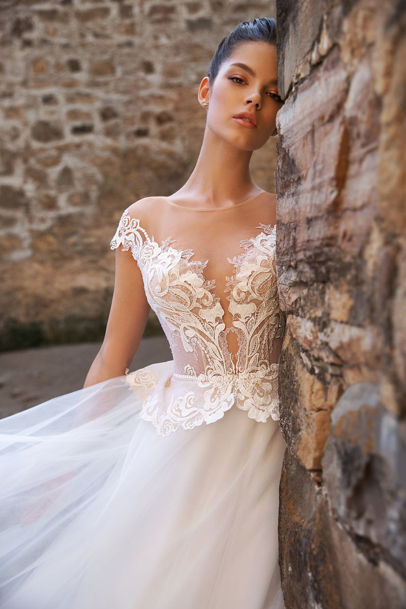 Illusion Neckline A-Line Wedding Dress – HAREM's Brides