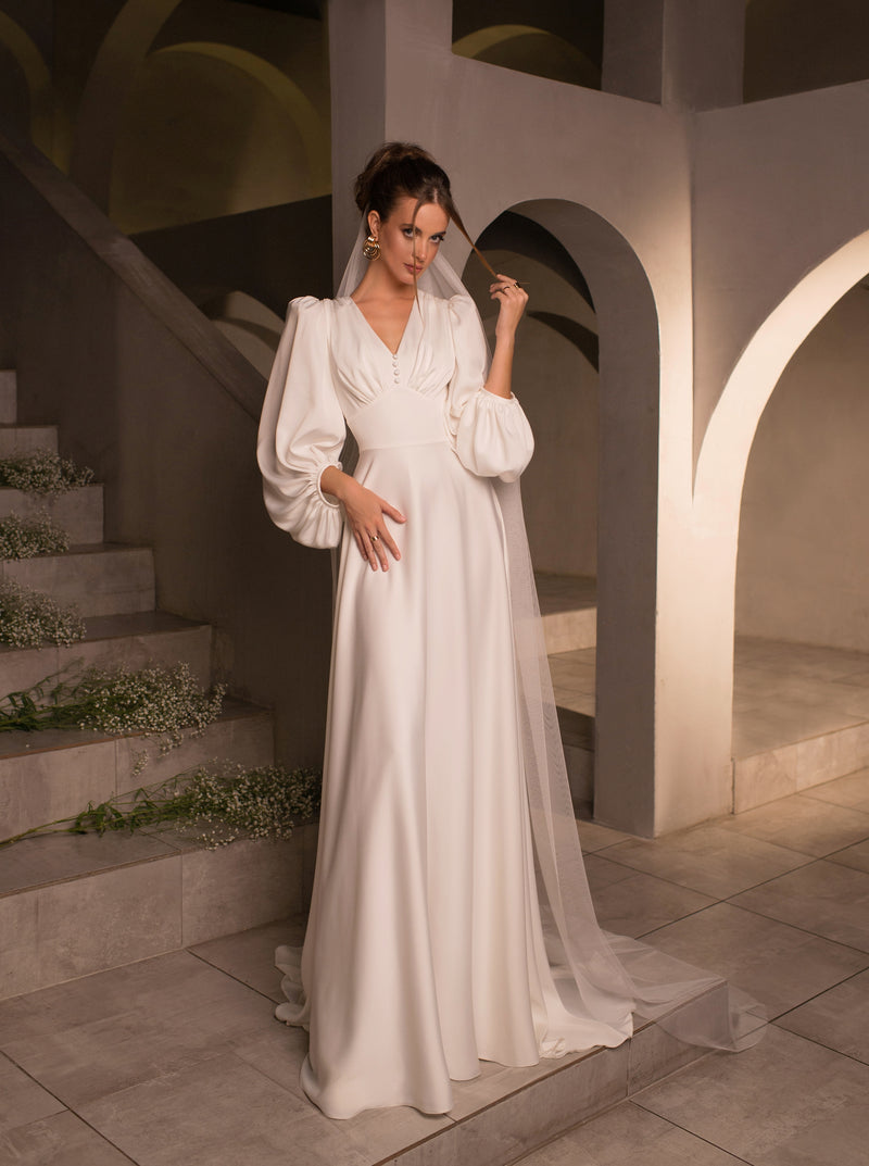 Delicate Long Sleeve Modest Wedding Dress – HAREM's Brides
