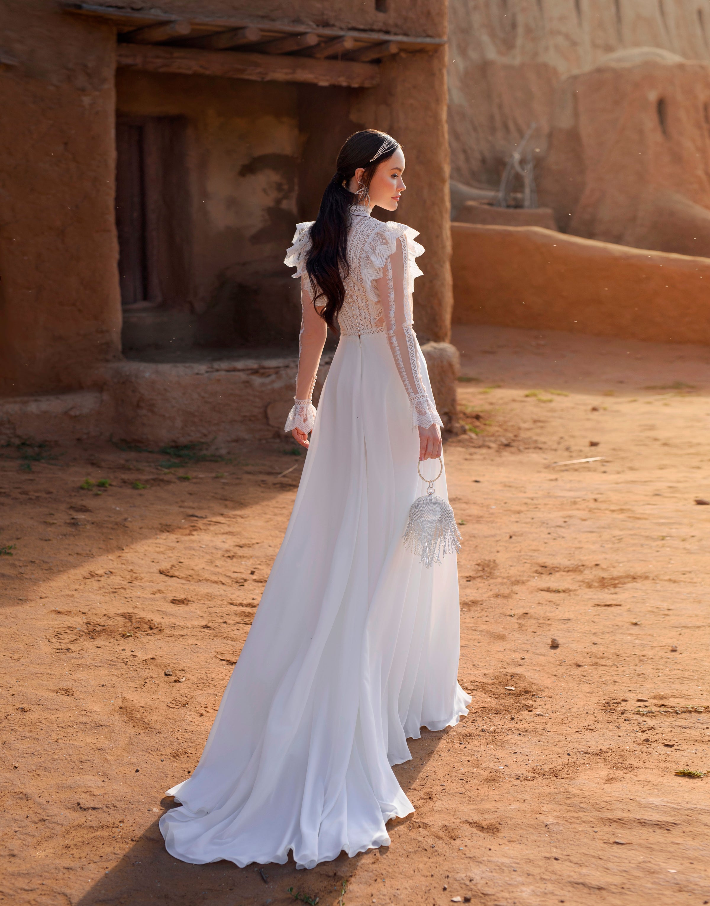 Long Sleeve A-Line Boho Wedding Gown – HAREM's Brides
