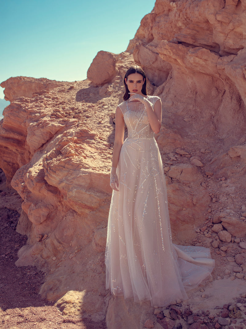 High Illusion Neck Sleeveless Glitter Wedding Dress – HAREM's Brides